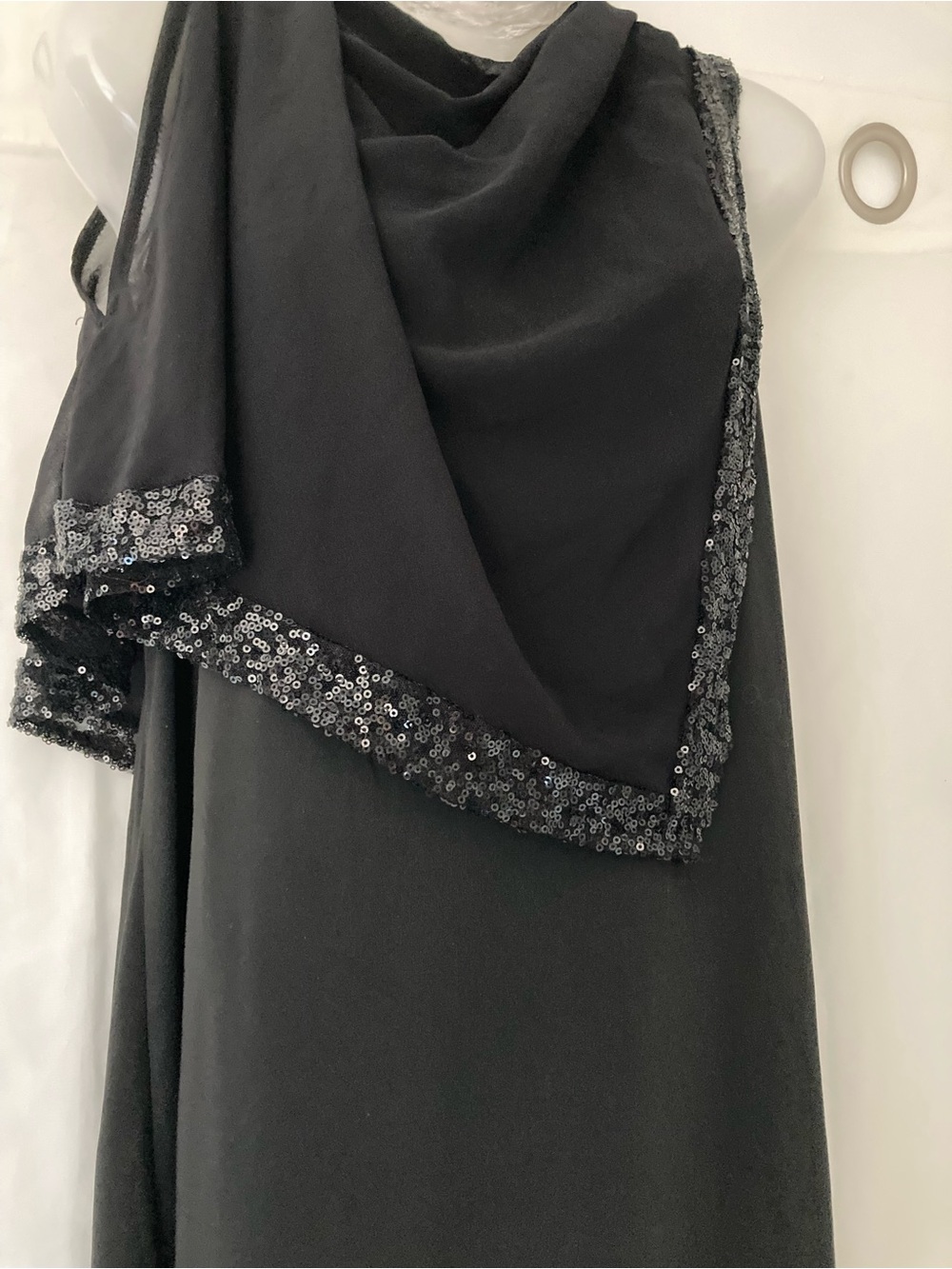 Black Evening Cocktail Dress Draped Sequin Overlay One Shoulder Plus Size Y2K